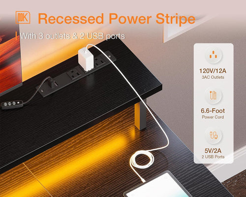 48 Inch Gaming Desk with LED Lights & Power Outlets, Computer Desk