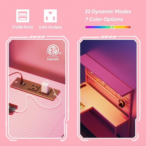 Gaming Desk 51" L-Shaped, with Power Outlets & LED Lights- 4 Tier