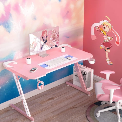 Gaming Computer Desk with Carbon Fiber Surface, Gaming Table Z Shaped