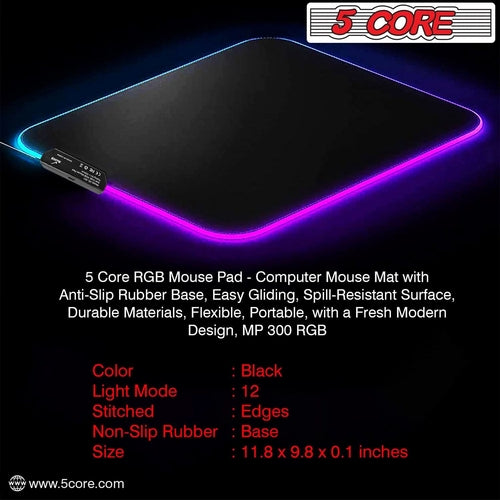 5Core Gaming Mouse Pad RGB 12 Light Modes 2 Zone Desk Mouse Mat w
