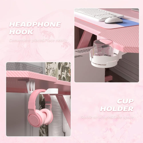 Gaming Computer Desk with Carbon Fiber Surface, Gaming Table Z Shaped